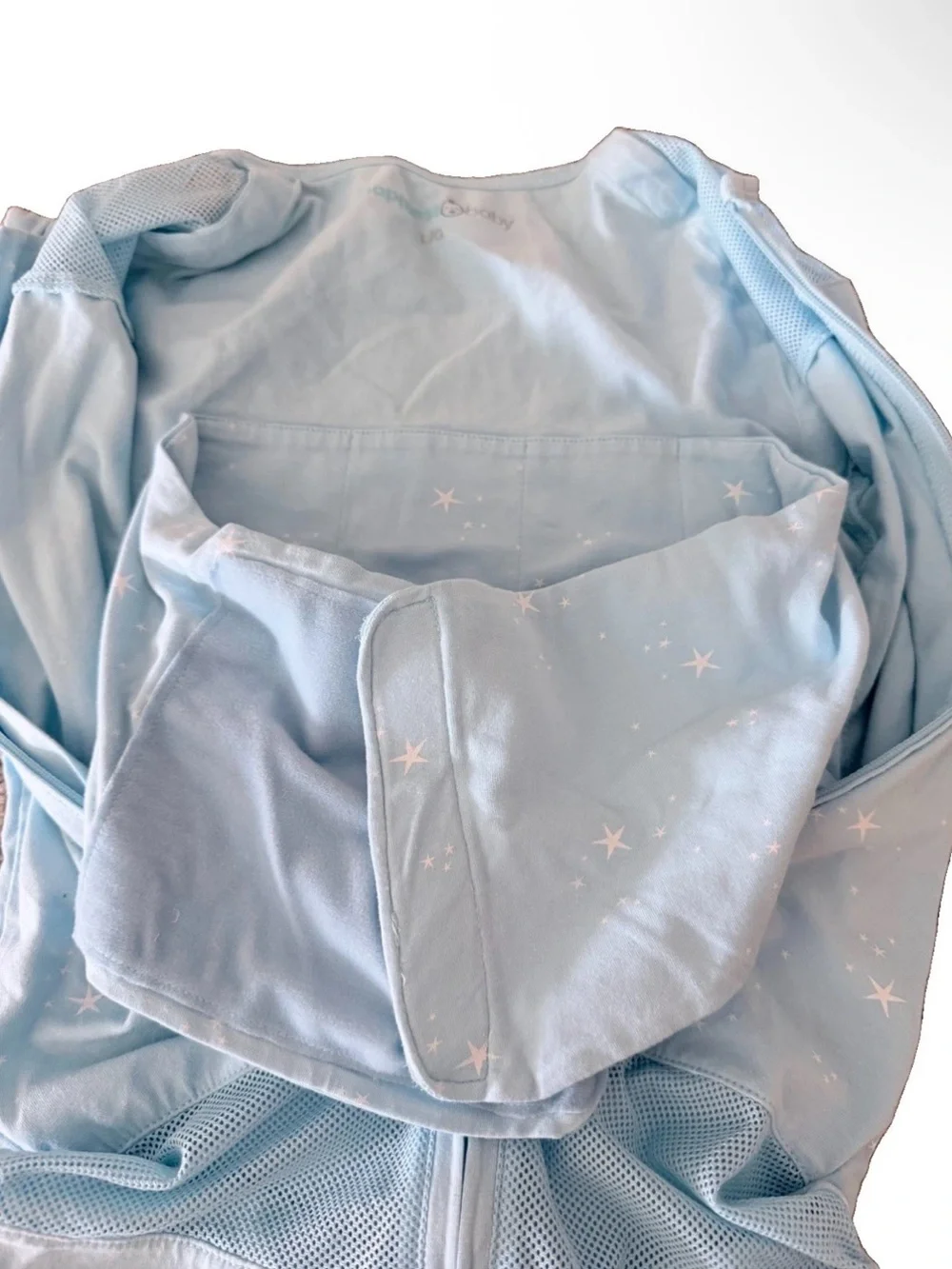 Happiest Baby Sleepea 5 Second Swaddle Large (18-25lb) Light Blue w Stars, EUC